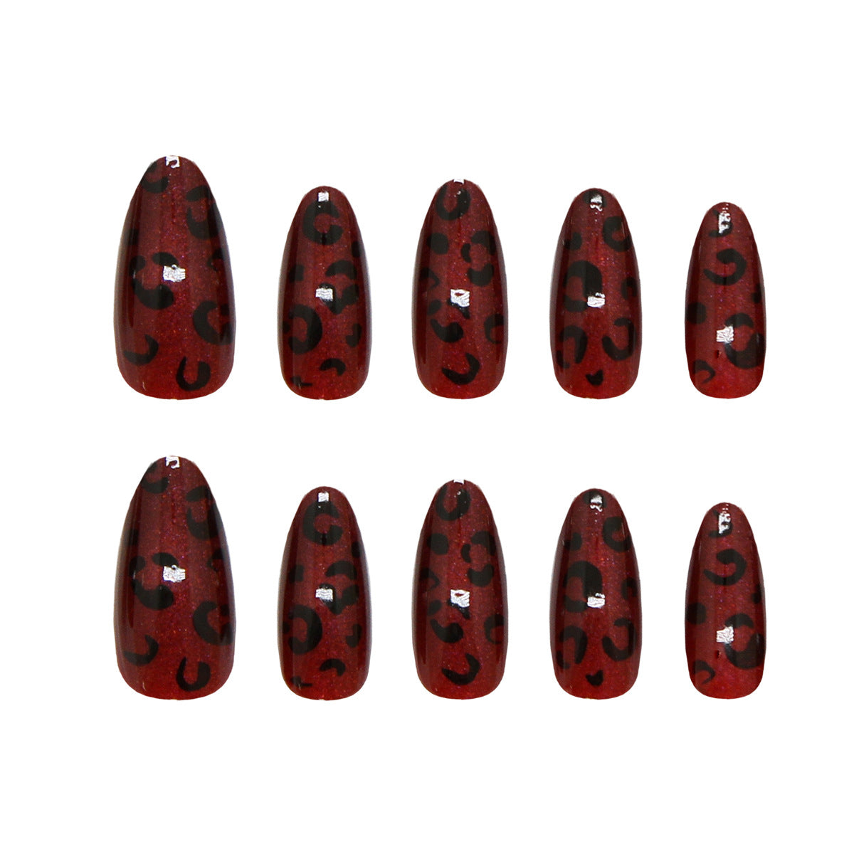 Wild Safari Medium Almond Red with Black Leopard Print Nail Set