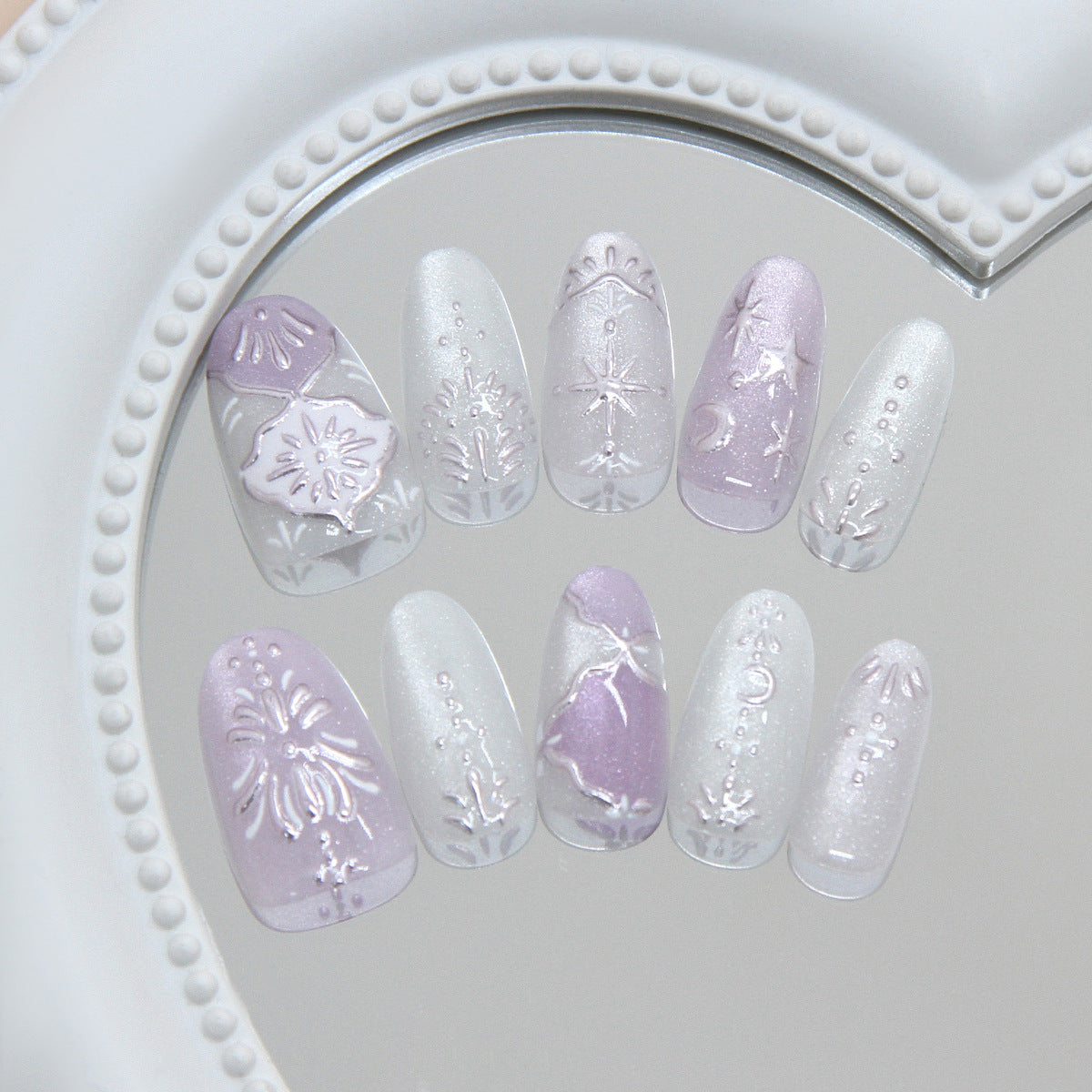 Celestial Charm Long Almond Lavender Glitter Press On Nail Set