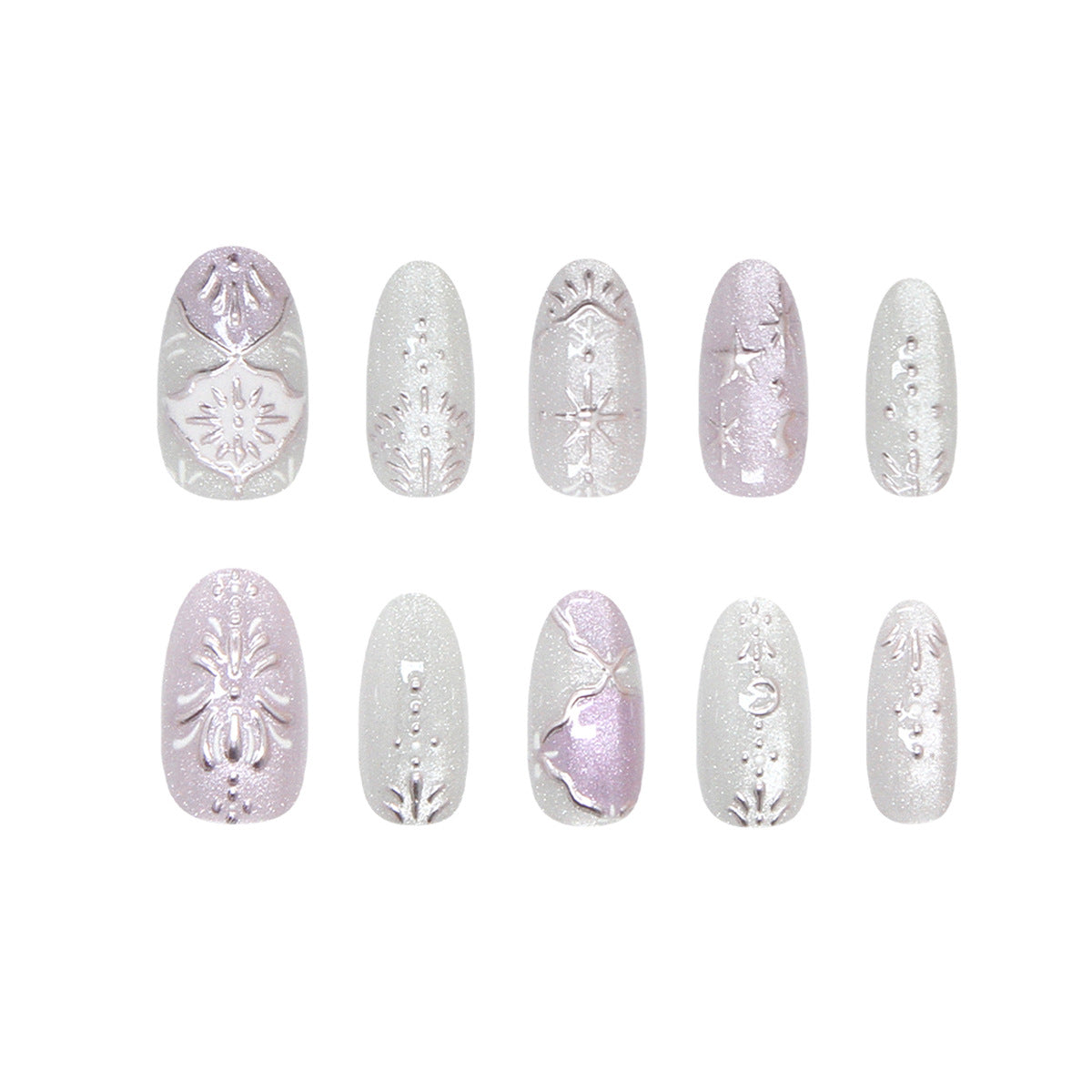 Enchanted Dream Long Oval Glittery Floral Press On Nail Set