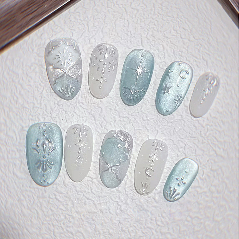 Celestial Dream Medium Oval Ice Blue Glitter Press On Nail Set