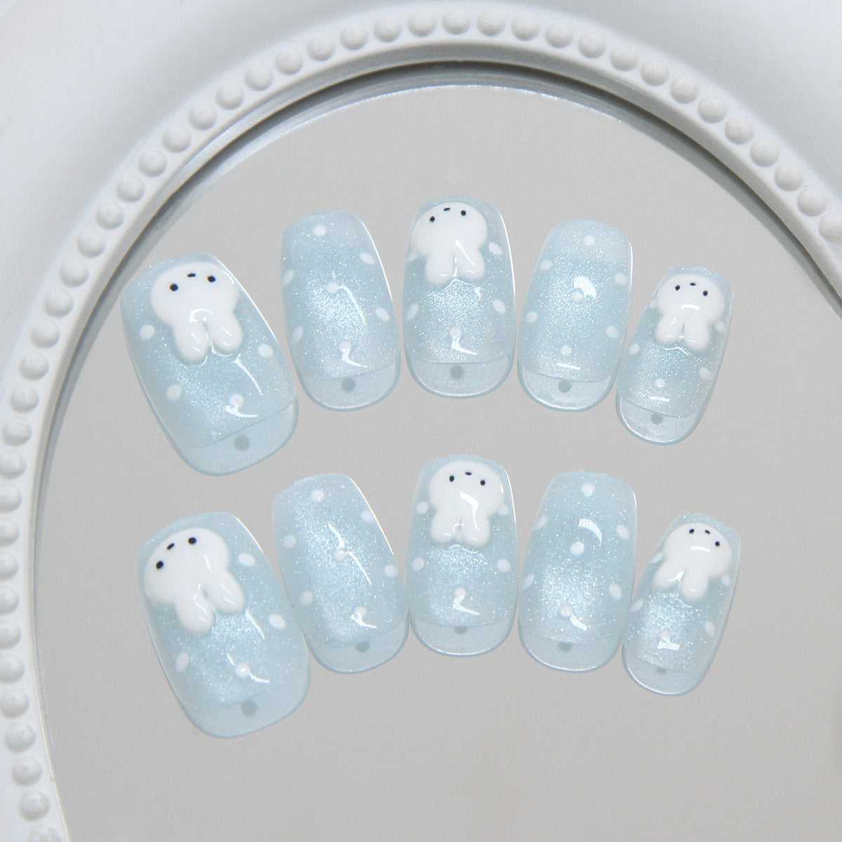 Whimsical Winter Short Square Light Blue Press On Nail Set with Adorable Ghost Design