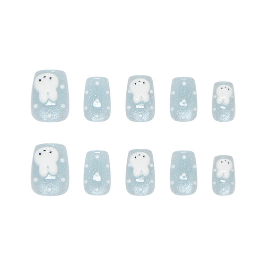 Winter Wonderland Short Square Sky Blue with Adorable Snowman Design Press-On Nail Set