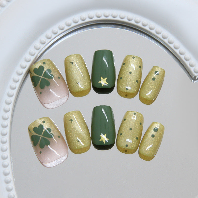 Green Glamour Short Square Shimmering St. Patrick's Day Press On Nail Set