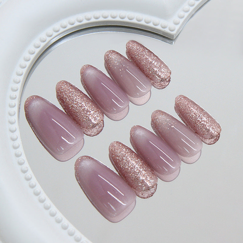 Glimmering Romance Long Almond Pink Gradient with Sparkling Finish Press On Nail Set