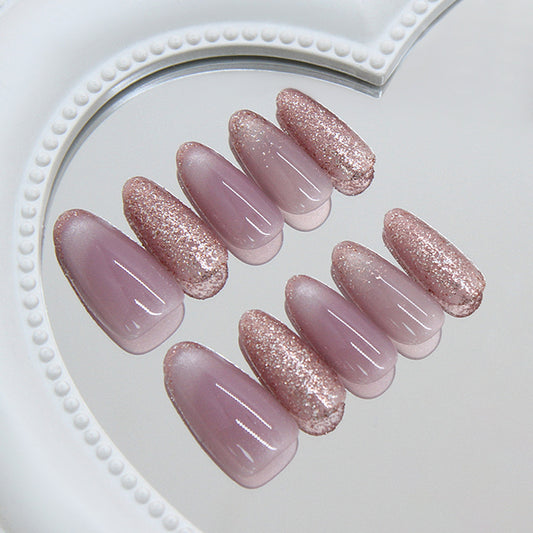 Glimmering Romance Long Almond Pink Gradient with Sparkling Finish Press On Nail Set