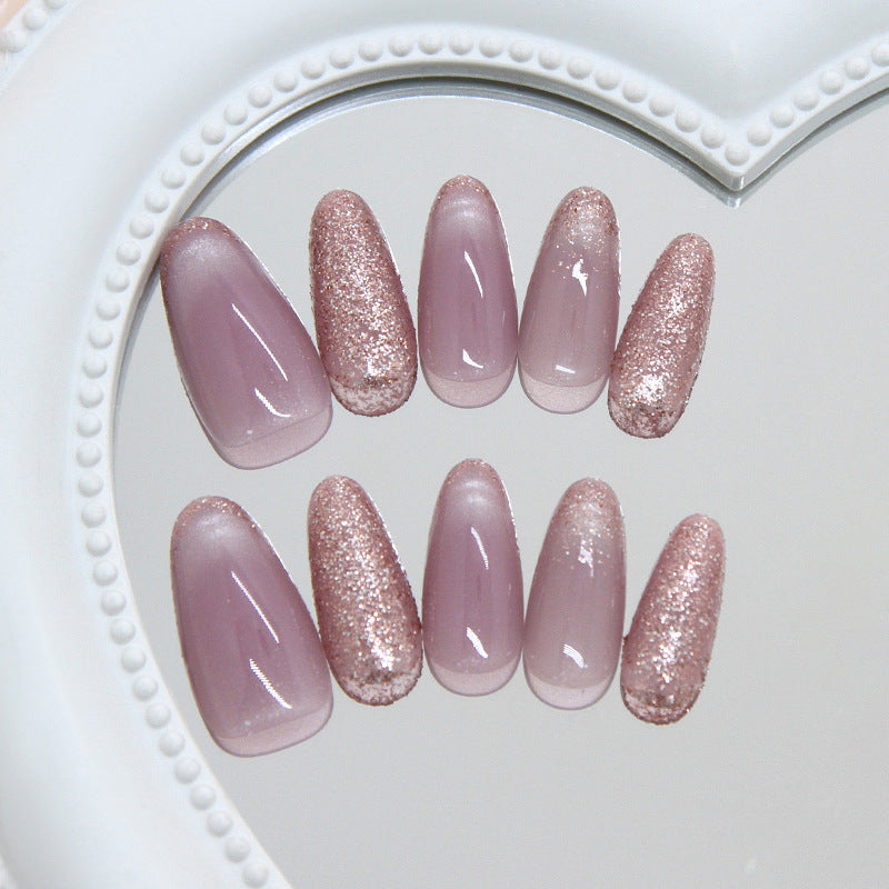 Blush Elegance Medium Stiletto Rose Gold Glitter Press On Nail Set
