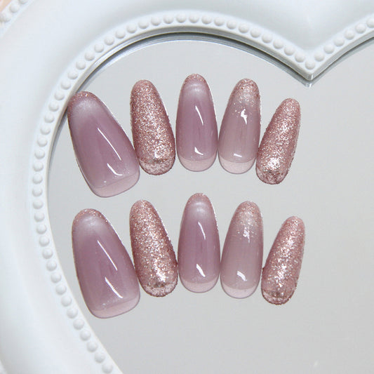 Blush Elegance Medium Stiletto Rose Gold Glitter Press On Nail Set