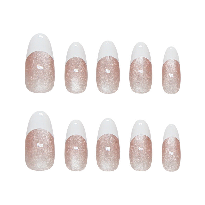 Glamorous Rose Gold Long Round Press on Nail Set with Glitter Gradient Finish