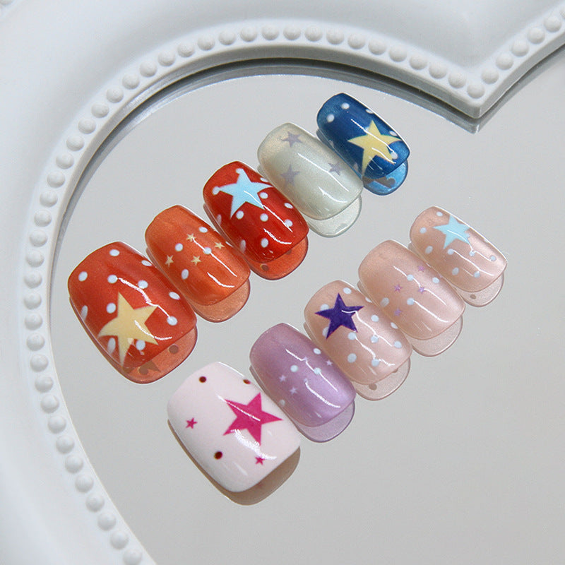 Celestial Dreams Short Square Colorful Stars Press On Nail Set