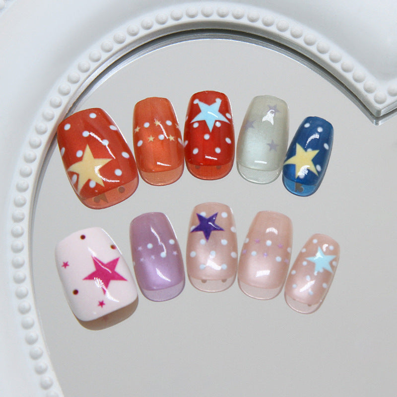 Celestial Dreams Short Square Red and Blue with Starry Pattern Press On Nail Set