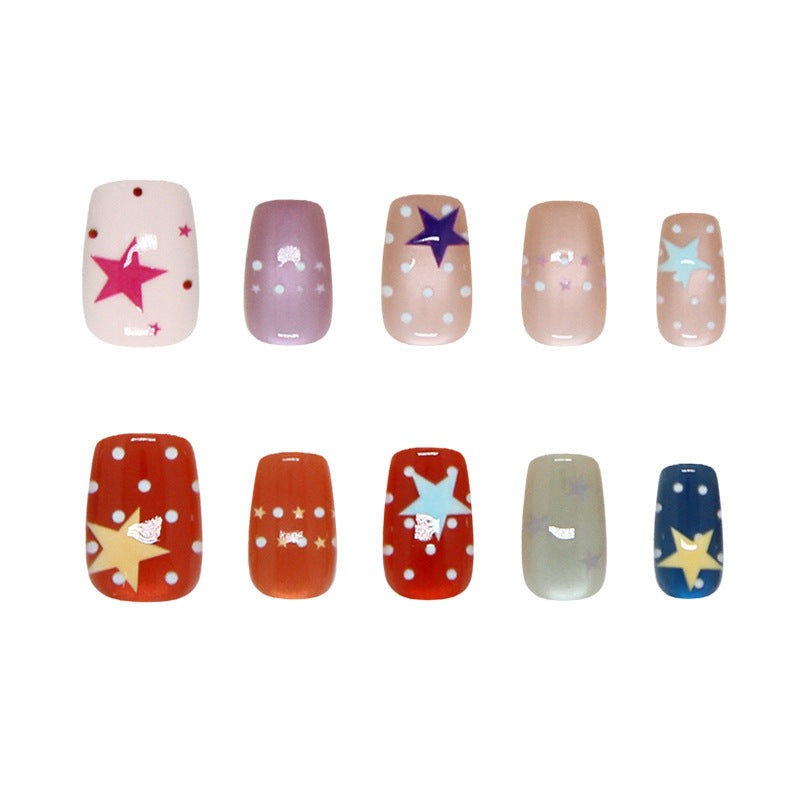 Celestial Dreams Short Square Soft Pastel Polka Dot Press On Nail Set