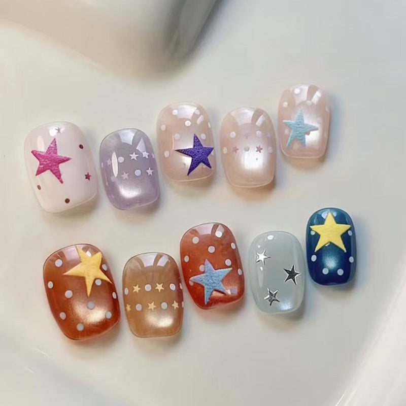 Celestial Dream Short Square Pink and Blue Star Accents Press On Nail Set