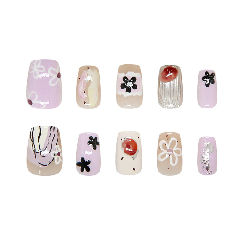 Charming Floral Fantasy Short Square Lilac with Elegant Artwork Press on Nail Set