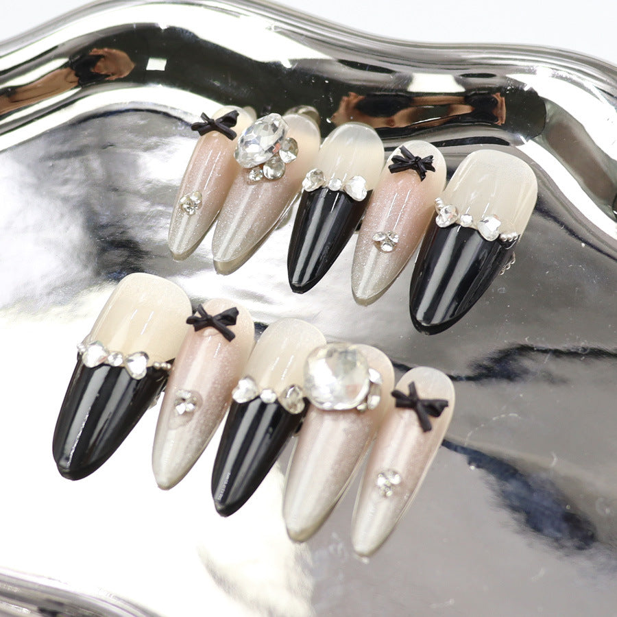 Elegant Evening Medium Almond Ombre Press-On Nail Set with Rhinestone Accents