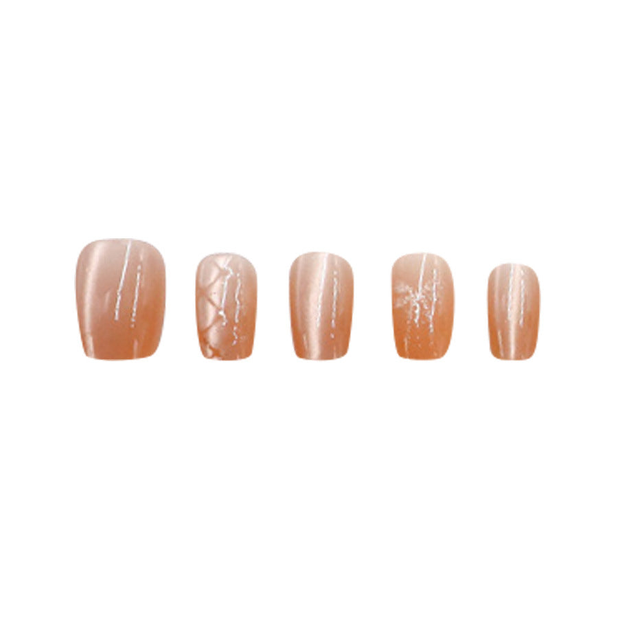 Elegant Pastel Short Square Beige Press On Nail Set with Unique Marble Design