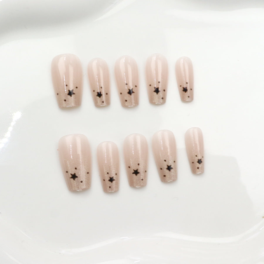 Celestial Dreams Long Coffin Beige with Star Accents Press On Nail Set