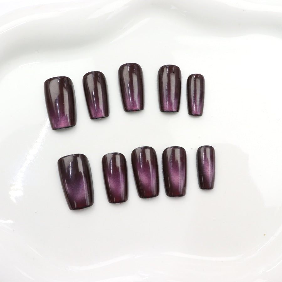 Elegant Midnight Ombre Long Square Dark Purple Press On Nail Set with Glossy Finish