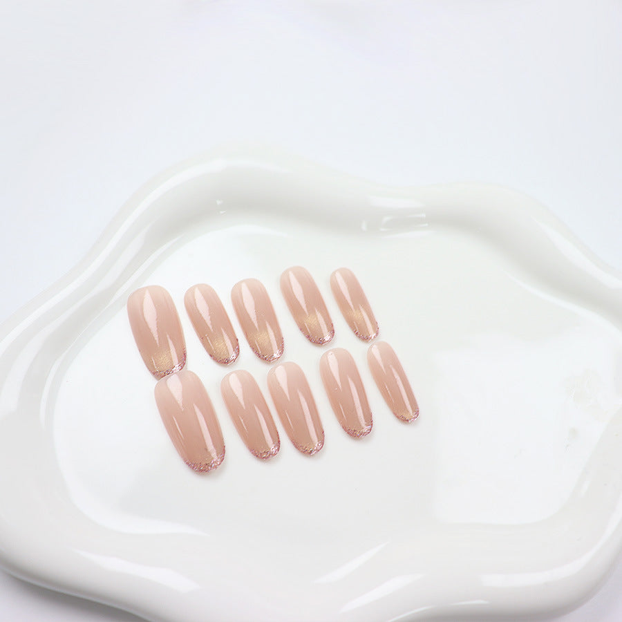 Elegant Glimmer Long Oval Soft Pink Glossy Finish Nail Set
