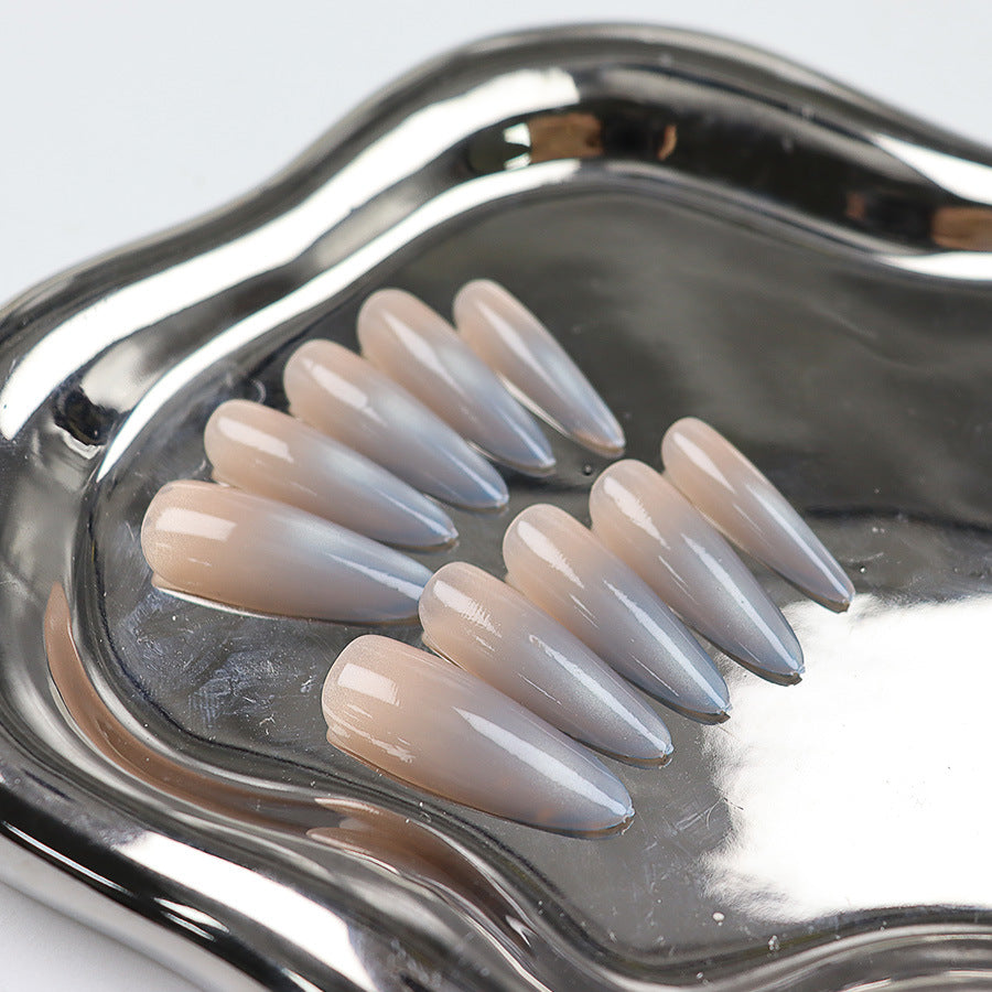 Elegant Sunset Long Almond Beige Ombre Press-on Nail Set with Glossy Finish
