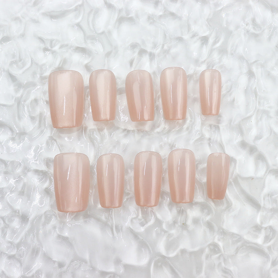 Blush Elegance Short Square Beige Press On Nail Set with Radiant Shine