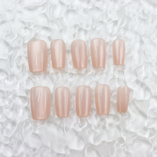 Blush Elegance Short Square Beige Press On Nail Set with Radiant Shine