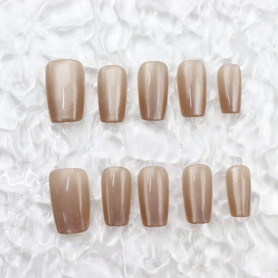 Elegant Oasis Short Square Natural Beige Glossy Finish Press On Nail Set