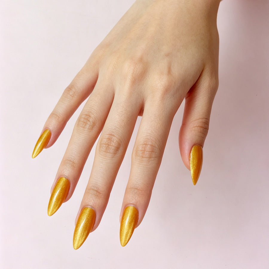Golden Glamour Medium Almond Shimmering Press On Nail Set