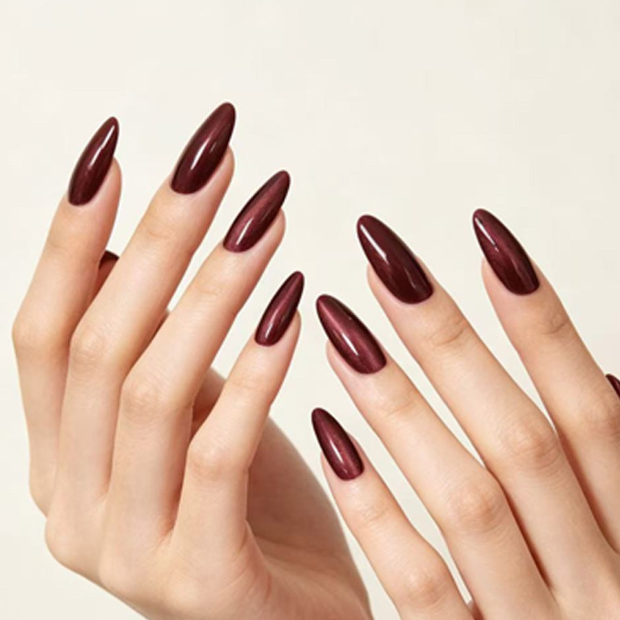 Chic Glamour Medium Almond Burgundy Press On Nail Set with Glossy Finish