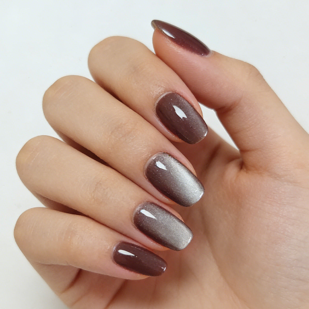Enchanted Elegance Short Square Ombre Brown to Silver Gradient Press On Nail Set