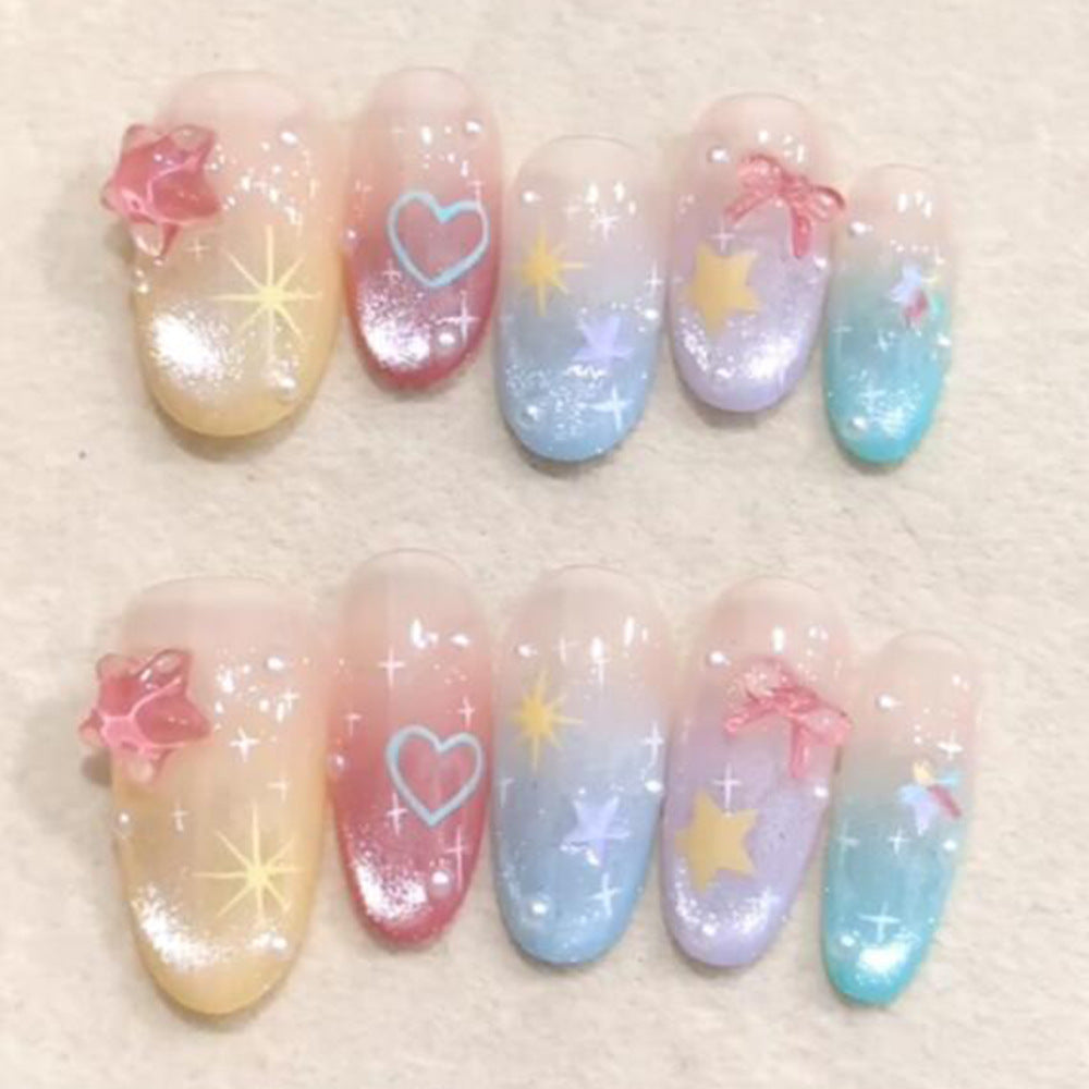 Celestial Dream Medium Oval Gradient Colors with Glitter Accents Press on Nail Set