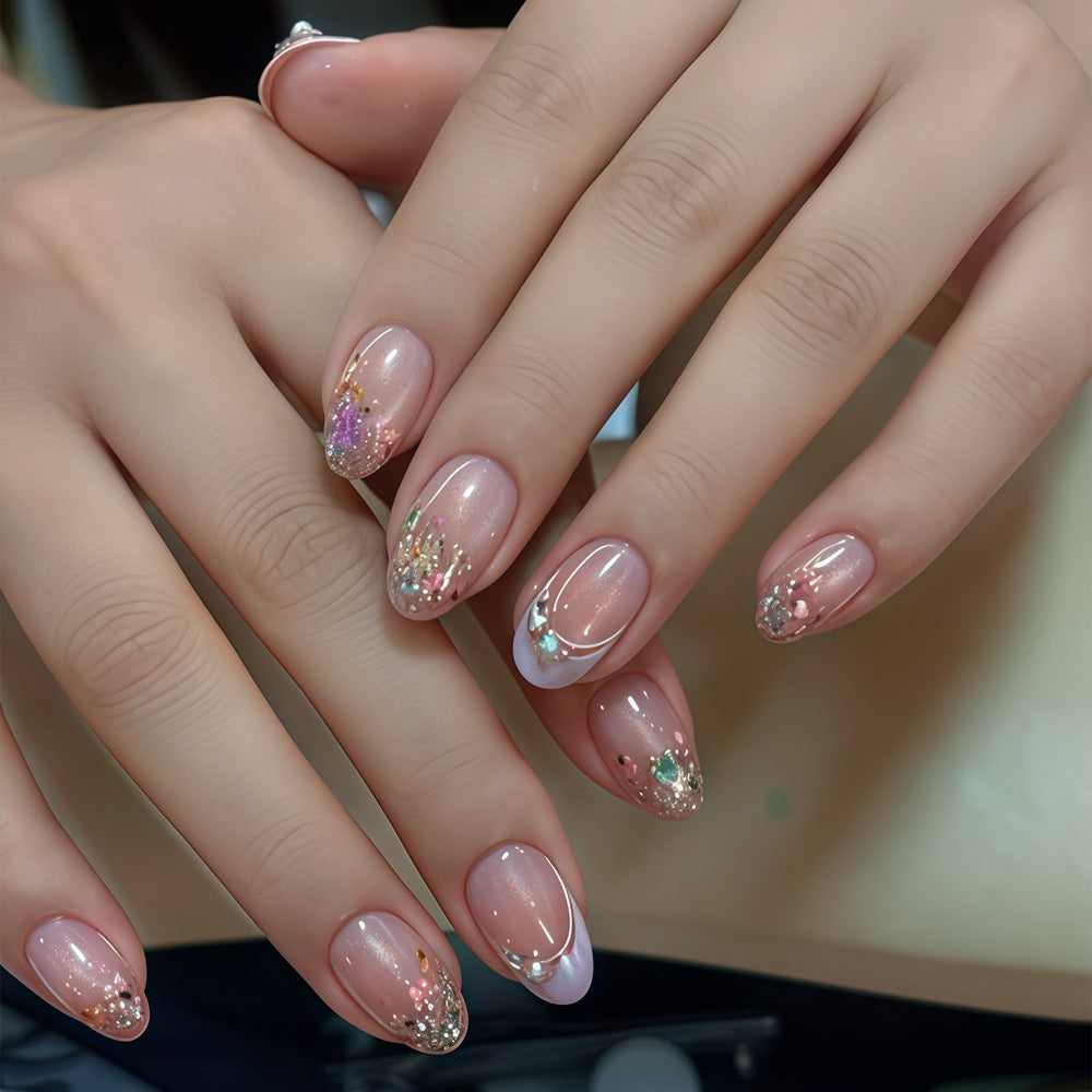 Radiant Garden Medium Oval Pink Ombre with Glitter Accents Press On Nail Set