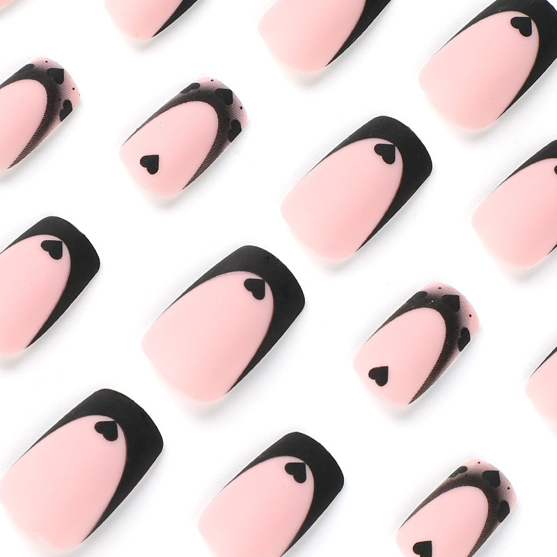 Mad Not Sad Medium Square Black Hearts Press On Nails