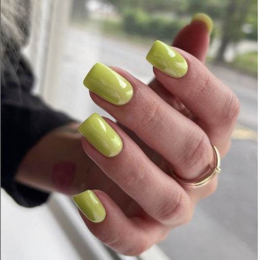 Lemonade Dream Extra Long Square Glossy Neon Green Press On Nail Set with High Shine Finish