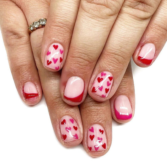 Romantic Heartfelt Pink Short Square Press On Nail Set with Adorable Heart Patterns