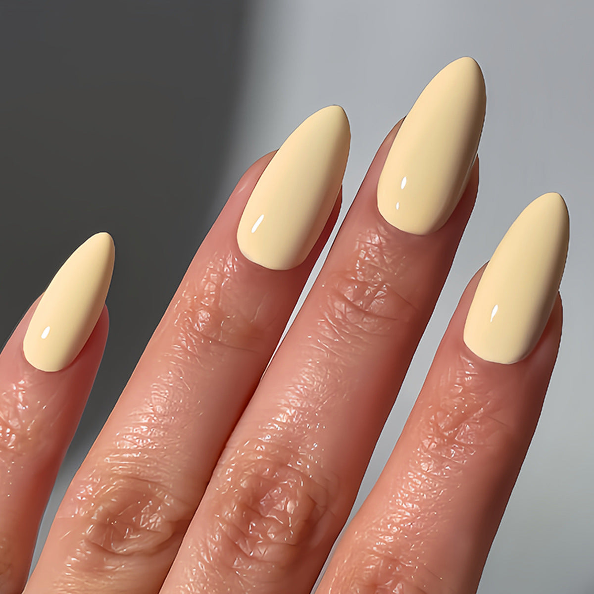 Charming Elegance Medium Almond Soft Yellow Press On Nail Set