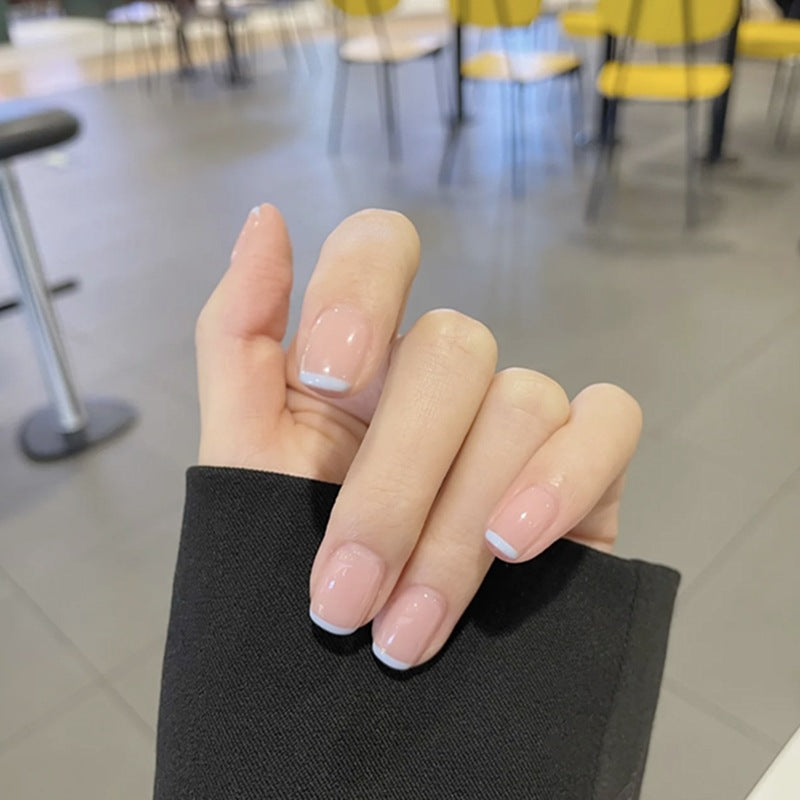 Elegant Affair Medium Length Square Shape Pink and Black French Tip Press On Nail Set with Accent Line Design