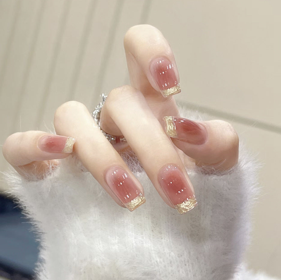 Elegant Affair Long Coffin Mauve Press On Nails with Gold Glitter Accents