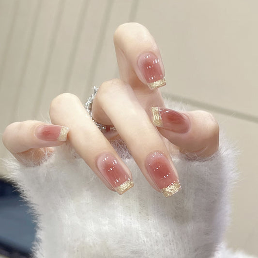 Elegant Affair Long Coffin Mauve Press On Nails with Gold Glitter Accents