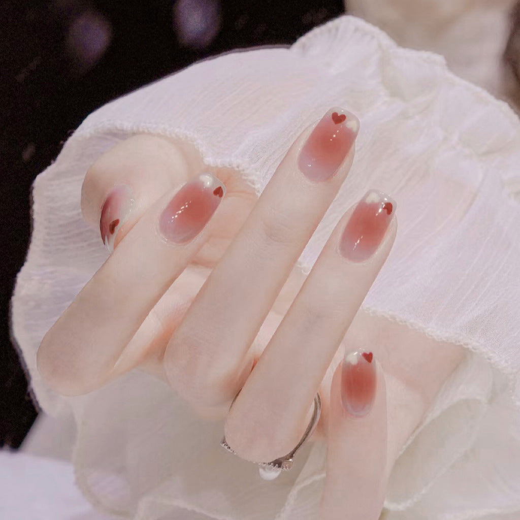 Enchanted Romance Medium Square Ombre Pink Press On Nail Set with Heart Accents