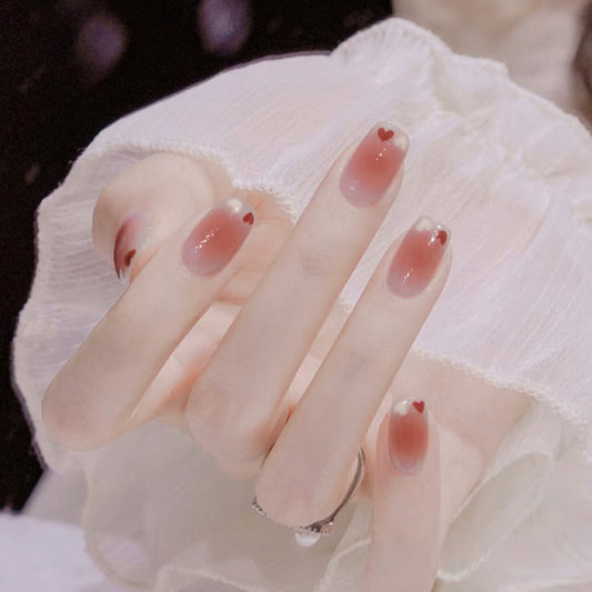 Enchanted Romance Medium Square Ombre Pink Press On Nail Set with Heart Accents