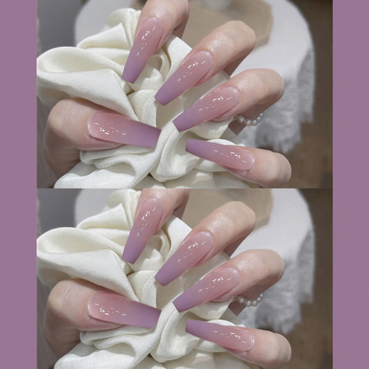 Elegant Lavender Long Coffin Press On Nails with Glitter Accents
