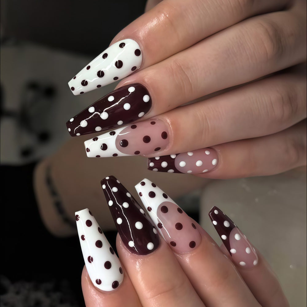 Quaint Dotty Elegance Long Coffin Shape Bold Brown and White Color Playful Polka Dots Feature