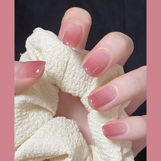 Elegant Bridal Collection Short Square Beige Pink Press On Nail Set with Glossy Finish