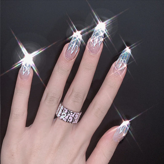 Starry Glitz Long Coffin Iridescent Press-On Nails with Shimmer Accents
