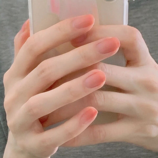 Elegant Bridal Collection Medium Round Peach Press On Nail Set with Glossy Finish