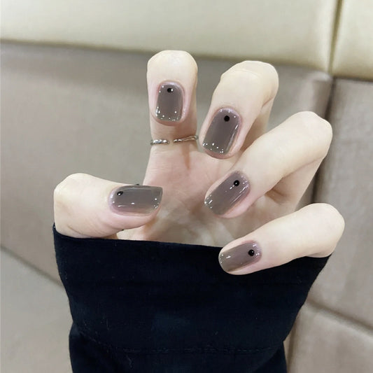 Elegant Evening Short Square Taupe Press On Nails with Rhinestone Accents