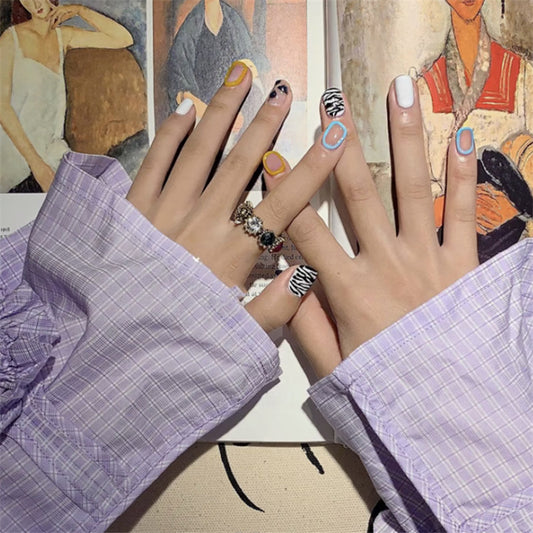 Bohemian Elegance Medium Square Multicolor Press On Nail Set with Pattern Accents