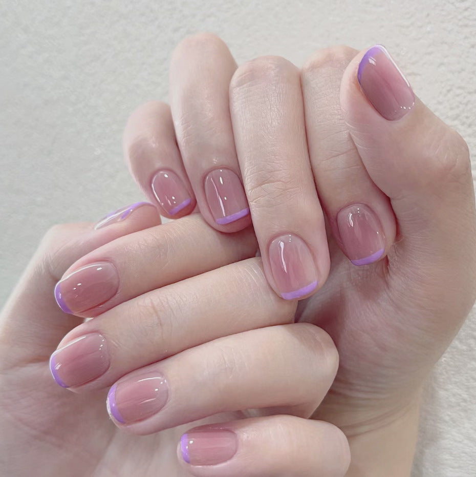 Whimsical Elegance Short Square Pink with Lavender French Tips Press On Toenail Set