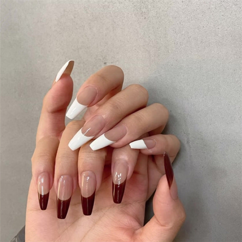 Elegant Evening Long Coffin Ombre Press On Nail Set Burgundy to Beige Gradient with Glossy Finish