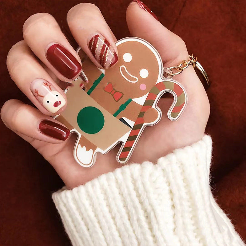 Gingerbread House Holiday Extravaganza Medium Square Burgundy Glitter Accent Press On Nail Set